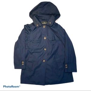 London Fog Navy Trench Raincoat w/Removable Hood